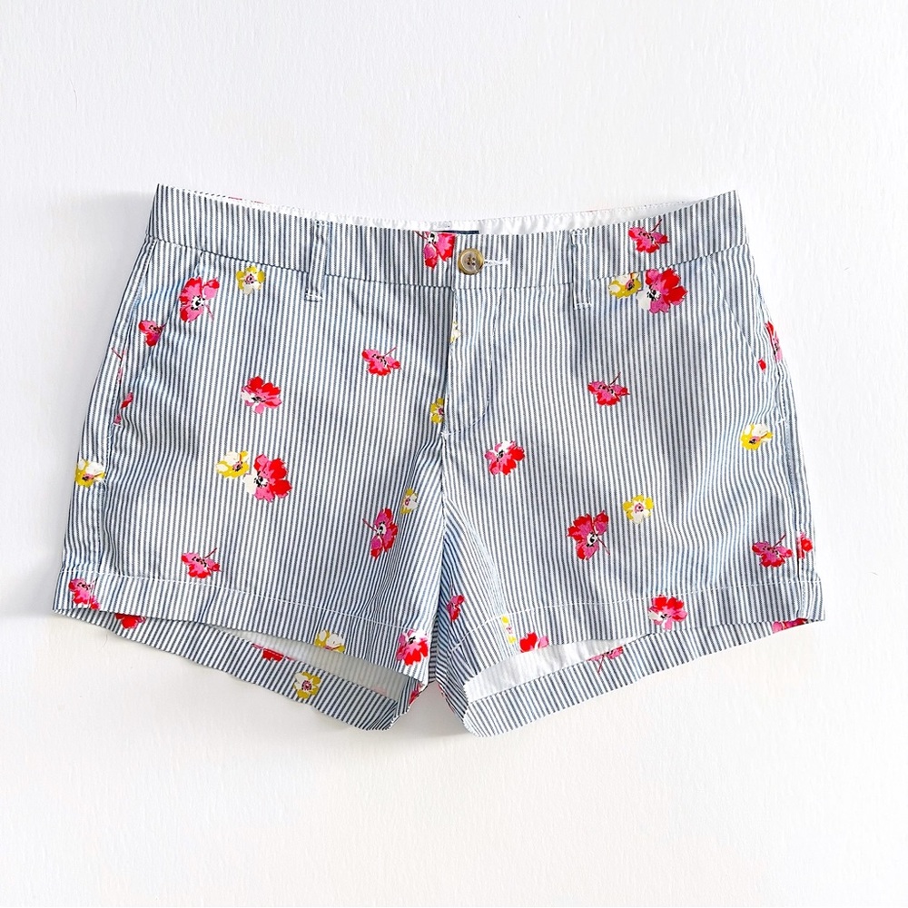 Old Navy Blue Stripe Floral Cotton Everyday Shorts